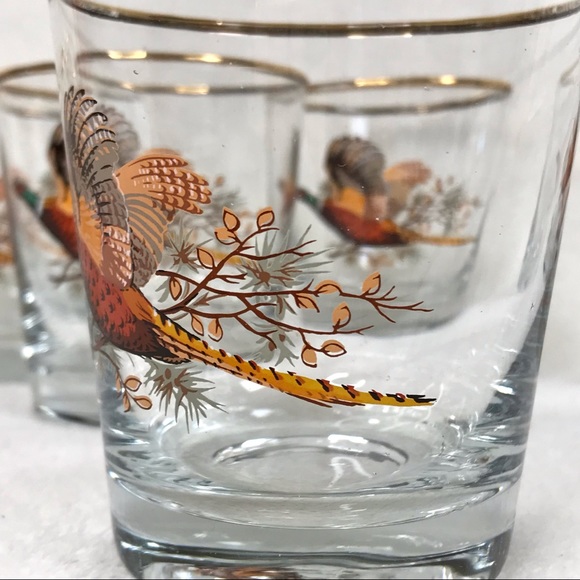 *SOLD* 7 vintage pheasant whiskey cocktail glasses wild game farmhouse barware - Picture 4 of 8